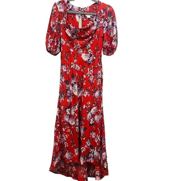 Anthropologie Maeve red floral puff sleeve maxi dress size 4 NWT - Picture 6 of 15